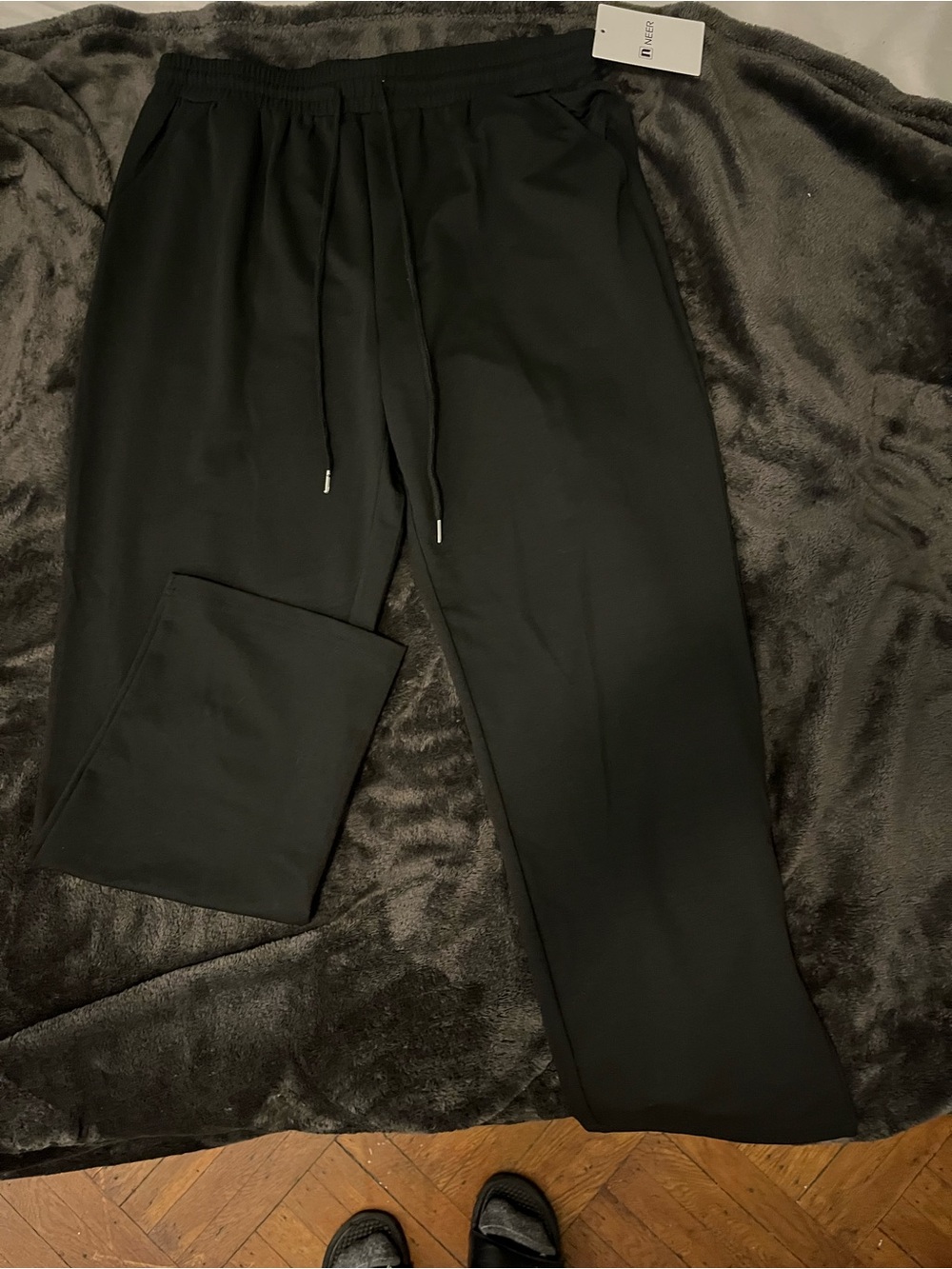 New NEER High-Rise Pull-On Drawstring Wide-Leg Lounge Pants Black